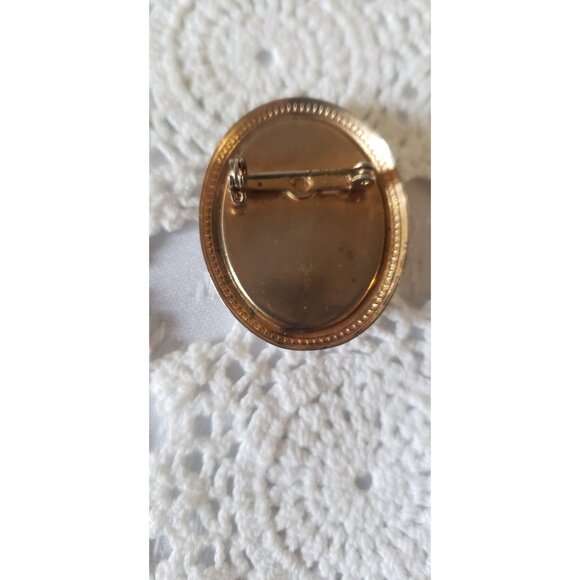 Resin Cameo Oval Gold Tone Frame Cameo White Lady Cameo on Reddish Brown - Picture 8 of 10